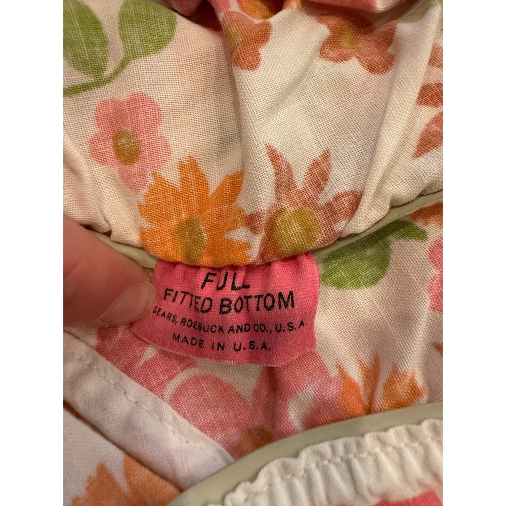 Vintage Sears Perma-Prest Floral Full Fitted Sheet and 2 Pillowcases Pink Orange